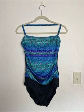 Longitude Black Swimsuit with Teal & Blue Metallic Gold Accents 14